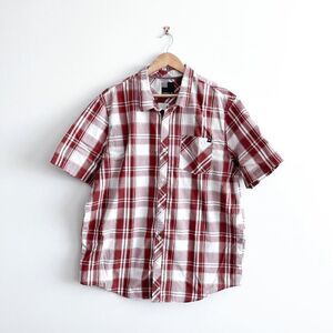 O' Neill Mens Casual Button Down Shirt Plaid Rust Red Size XL